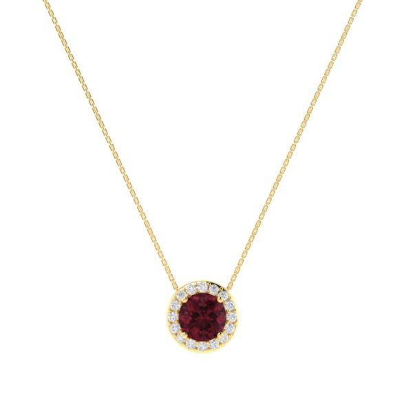 Diana Round Garnet and Shimmering Diamond Necklace in 18K Yellow Gold (0.6ct)