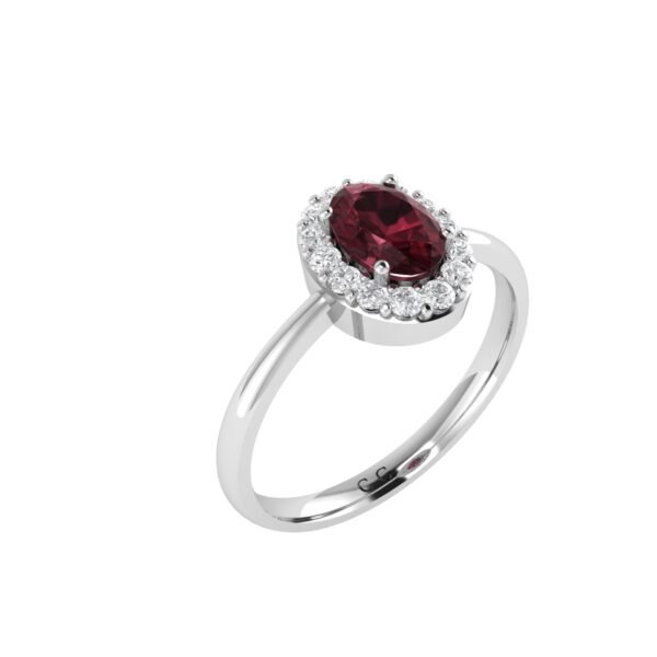 Diana Oval Garnet and Shimmering Diamond Ring in 18K White Gold (1.8ct)