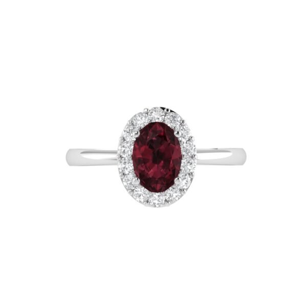 Diana Oval Garnet and Shimmering Diamond Ring in 18K White Gold (1.8ct)