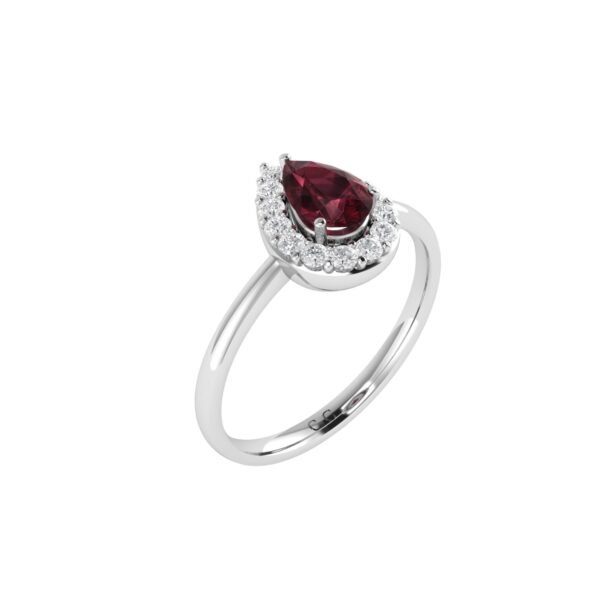 Diana Pear Garnet and Shimmering Diamond Ring in 18K White Gold (0.4ct)