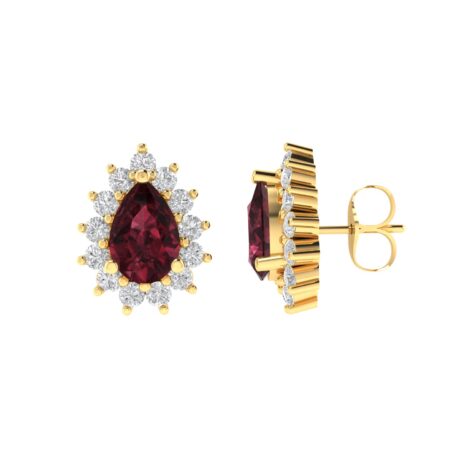 Diana Pear Garnet and Shimmering Diamond Earrings in 18K Yellow Gold (1.1ct)