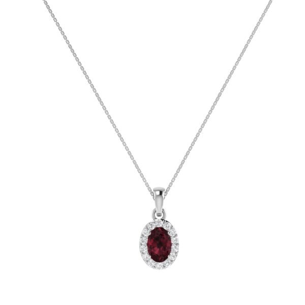 Diana Oval Garnet and Shimmering Diamond Pendant in 18K White Gold (1.8ct)
