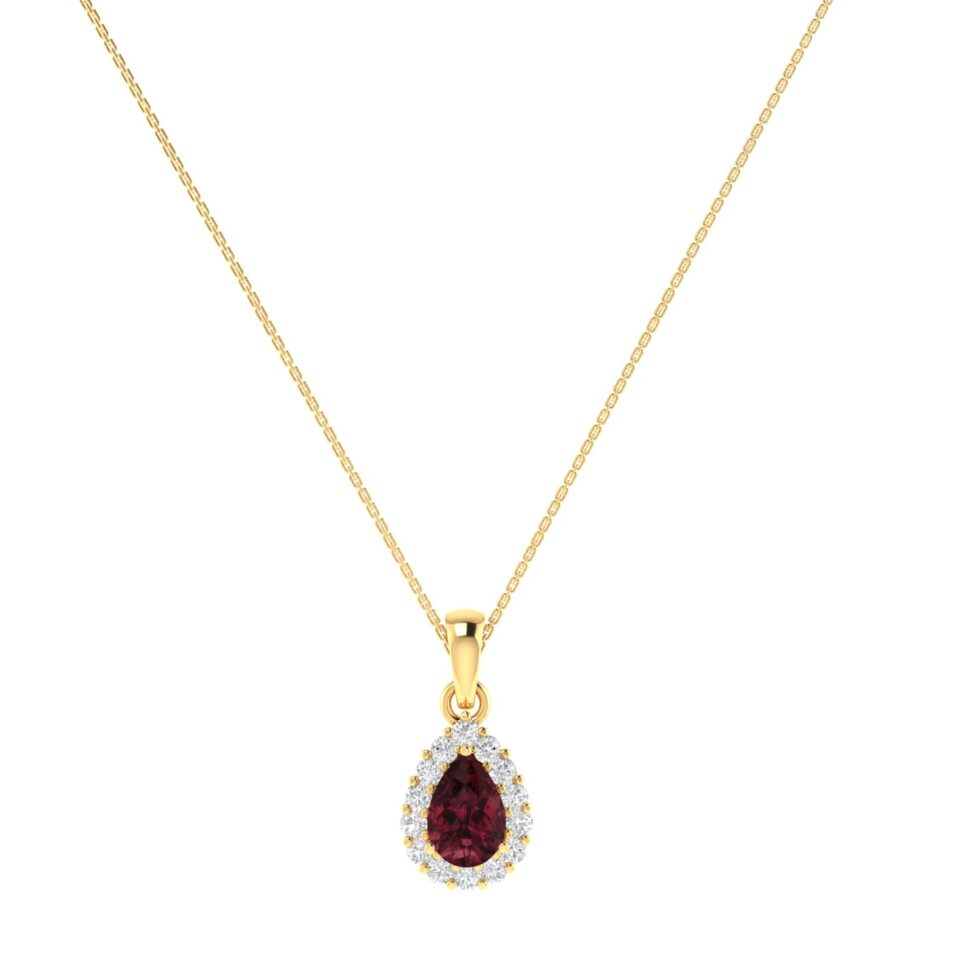 Diana Pear Garnet and Shimmering Diamond Pendant in 18K Yellow Gold (0.55ct)