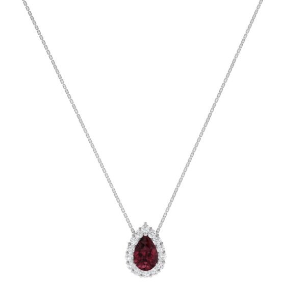 Diana Pear Garnet and Shimmering Diamond Necklace in 18K White Gold (0.55ct)