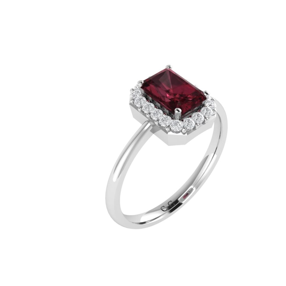 Diana Emerald Cut Garnet and Shimmering Diamond Ring in 18K Gold (0.25ct)