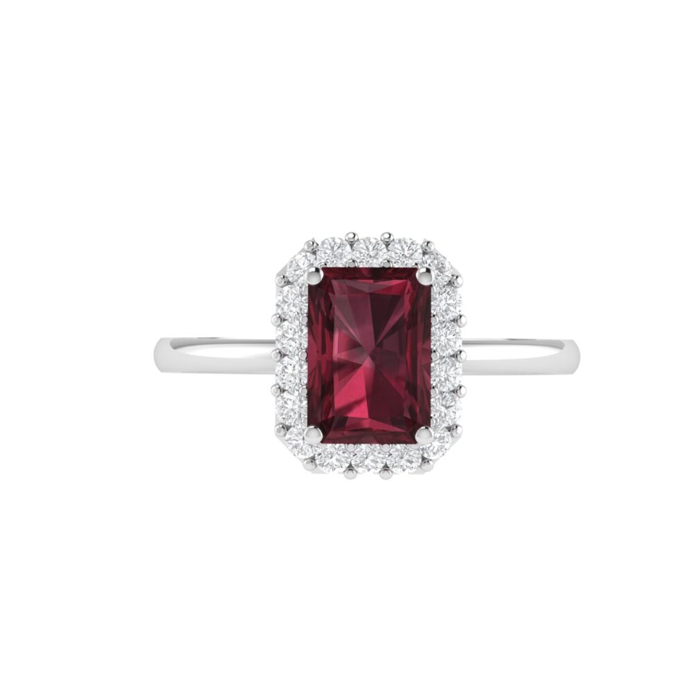 Diana Emerald Cut Garnet and Shimmering Diamond Ring in 18K Gold (0.25ct)