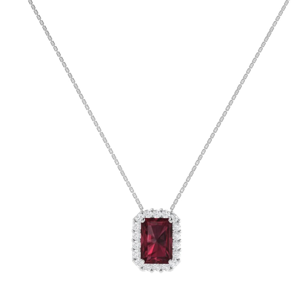 Diana Emerald Cut Garnet and Shimmering Diamond Necklace in 18K Gold (0.25ct)