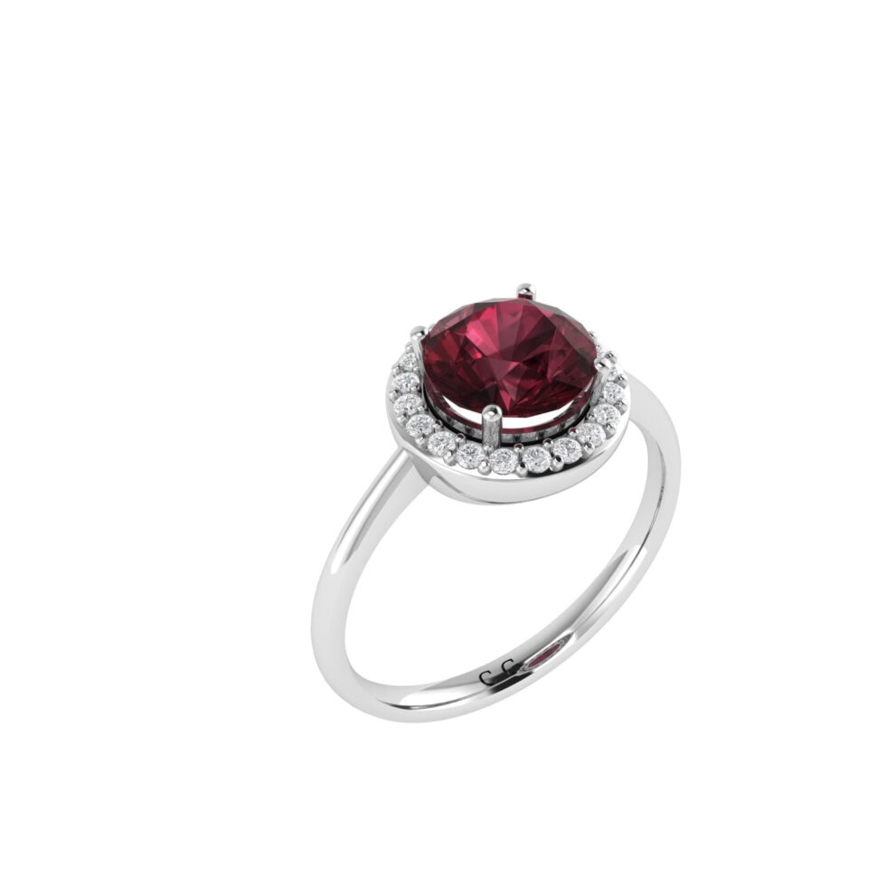 Diana Round Garnet and Shimmering Diamond Ring in 18K White Gold (2.5ct)