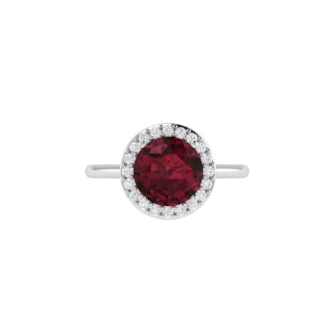 Diana Round Garnet and Shimmering Diamond Ring in 18K White Gold (2.5ct)
