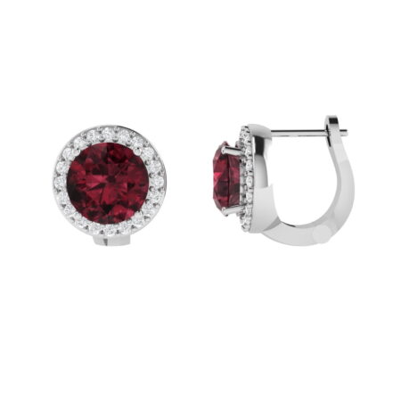 Diana Round Garnet and Shimmering Diamond Earrings in 18K White Gold (5ct)