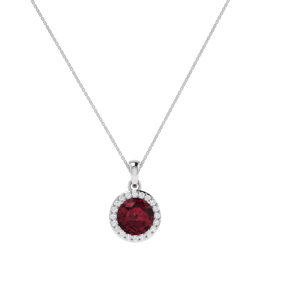 Diana Round Garnet and Shimmering Diamond Pendant in 18K White Gold (2.5ct)