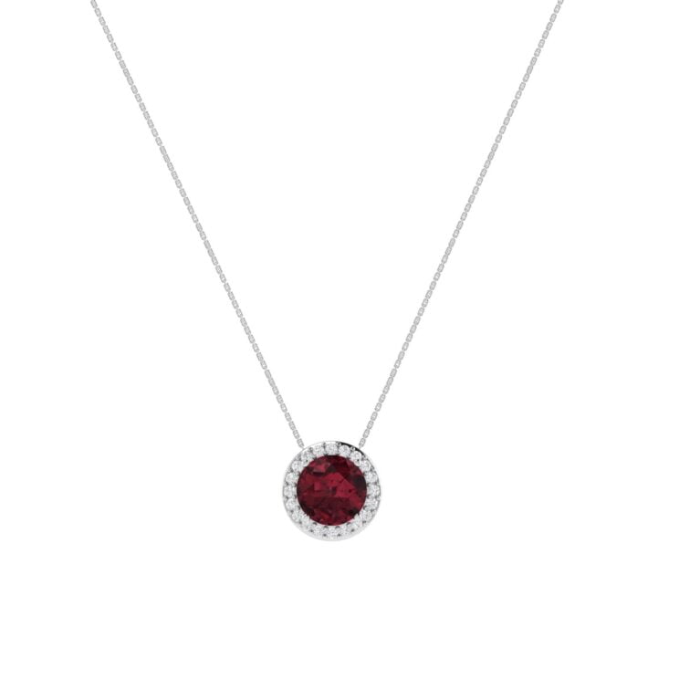 Diana Round Garnet and Shimmering Diamond Necklace in 18K White Gold (2.5ct)