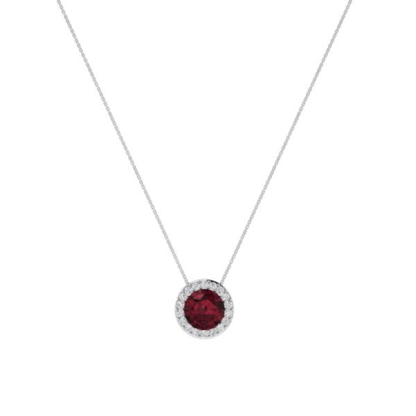 Diana Round Garnet and Beaming Diamond Necklace in 18K White Gold (2.5ct)