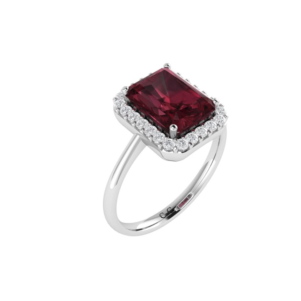 Diana Emerald Cut Garnet and Shimmering Diamond Ring in 18K Gold (1ct)