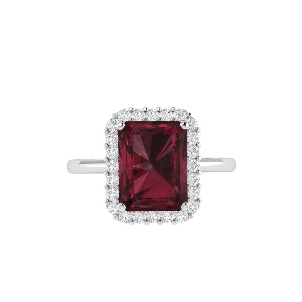 Diana Emerald Cut Garnet and Shimmering Diamond Ring in 18K Gold (1ct)