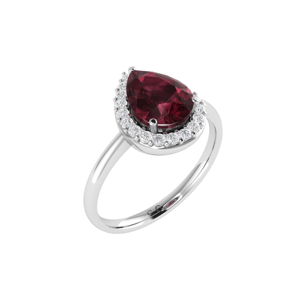 Diana Pear Garnet and Shimmering Diamond Ring in 18K White Gold (1.15ct)