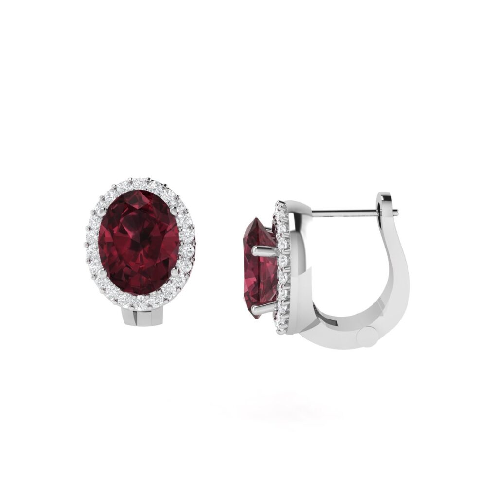 Diana Oval Garnet and Shimmering Diamond Earrings in 18K Gold (2ct)
