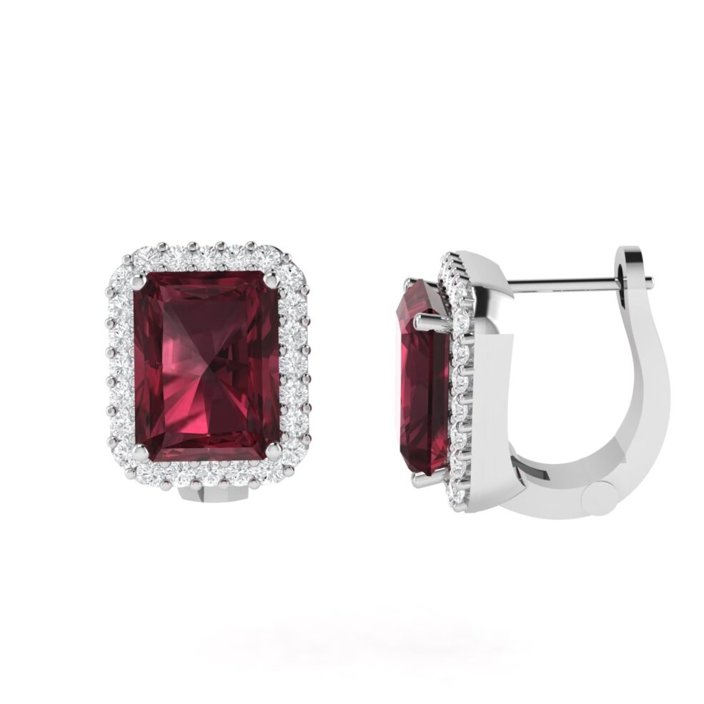 Diana Emerald Cut Garnet and Shimmering Diamond Earrings in 18K Gold (2ct)