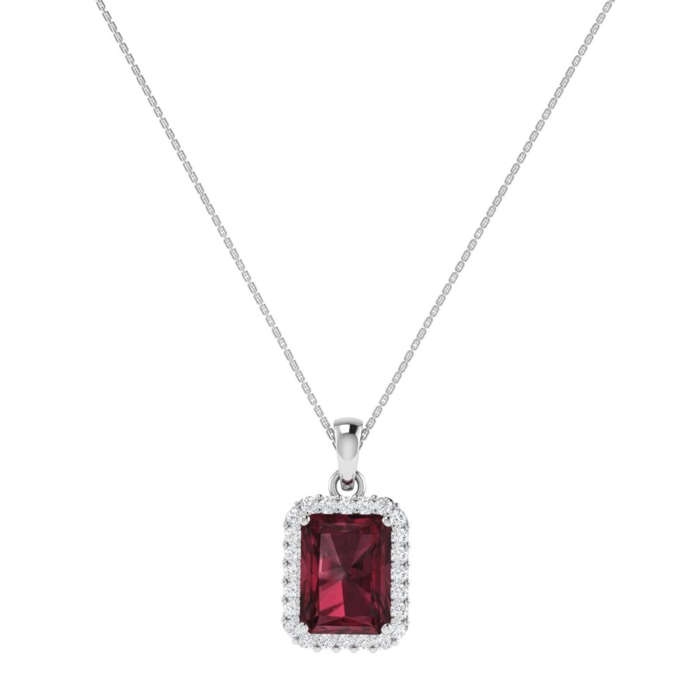 Diana Emerald Cut Garnet and Shimmering Diamond Pendant in 18K Gold (1ct)