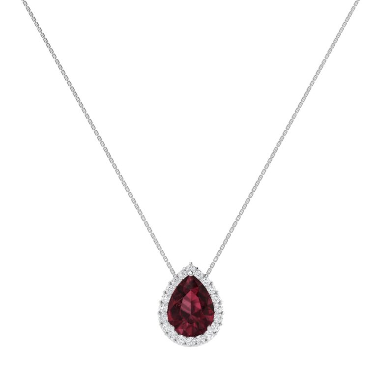 Diana Pear Garnet and Shimmering Diamond Necklace in 18K White Gold (1.15ct)