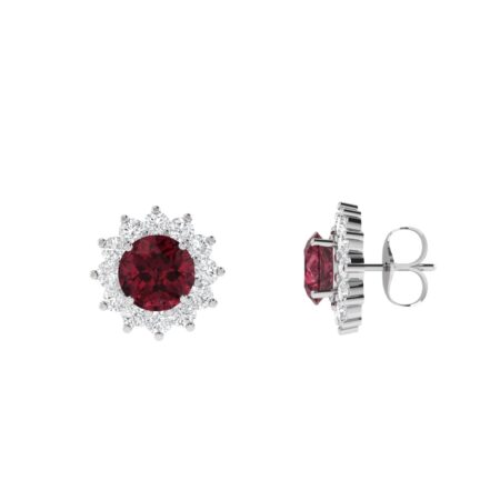 Diana Round Garnet and Sparkling Diamond Earrings in 18K White Gold (2ct)
