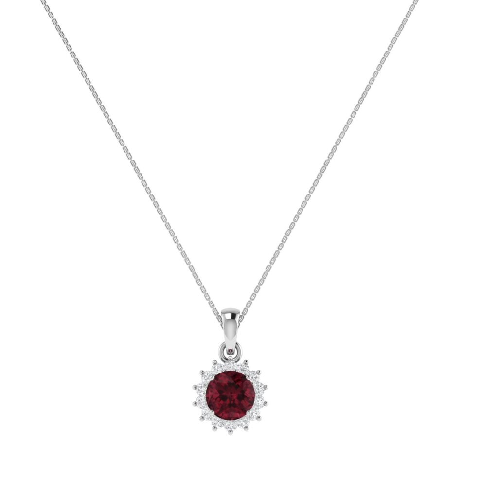 Diana Round Garnet and Shimmering Diamond Pendant in 18K Gold (0.6ct)