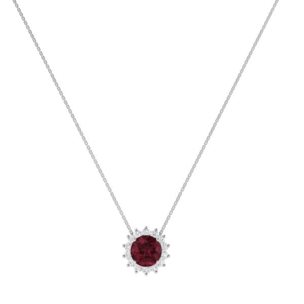Diana Round Garnet and Shimmering Diamond Necklace in 18K White Gold (1ct)