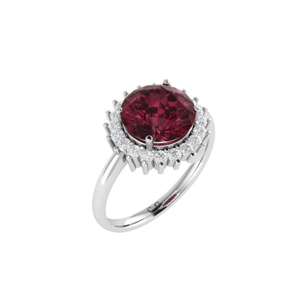 Diana Round Garnet and Shimmering Diamond Ring in 18K Gold (1.6ct)