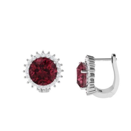Diana Round Garnet and Shimmering Diamond Earrings in 18K Gold (3.2ct)