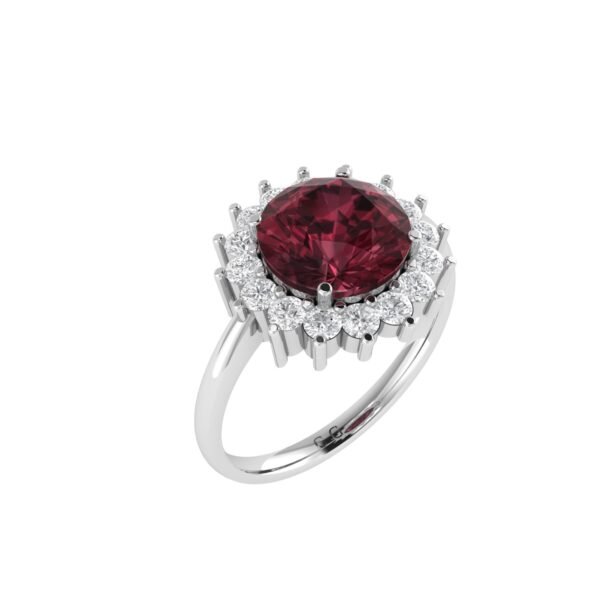 Diana Round Garnet and Sparkling Diamond Ring in 18K White Gold (2.5ct)