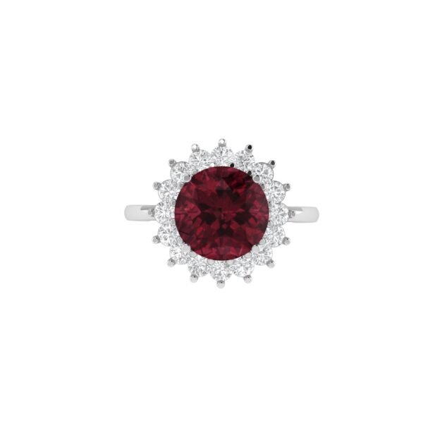 Diana Round Garnet and Sparkling Diamond Ring in 18K White Gold (2.5ct)