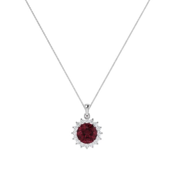 Diana Round Garnet and Sparkling Diamond Pendant in 18K White Gold (2.5ct)