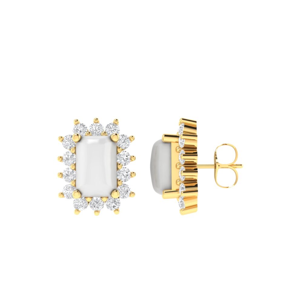 Diana Emerald-Cut Moonstone and Beaming Diamond Earrings in 18K Yellow Gold (1.3ct)