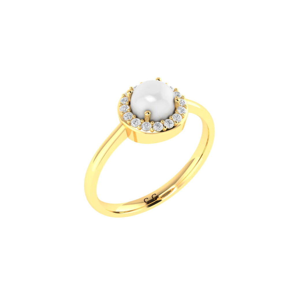 Diana Round Moonstone and Beaming Diamond Ring in 18K Gold (0.56ct)