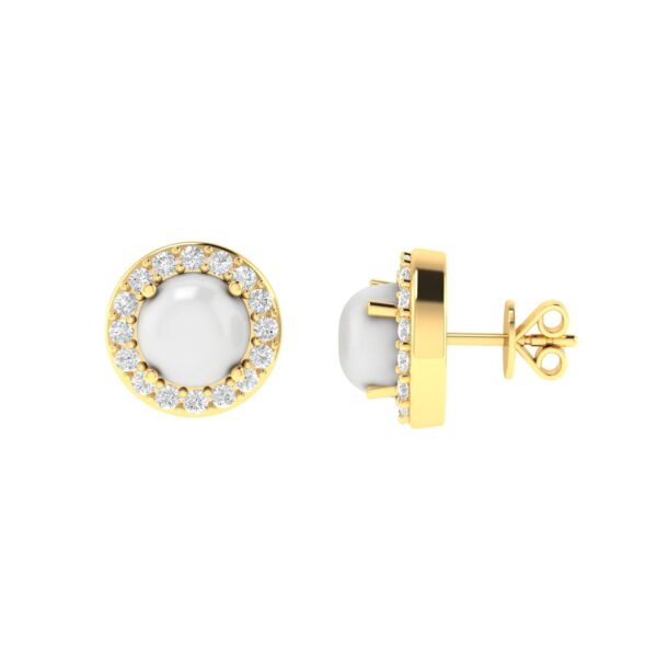 Diana Round Moonstone and Beaming Diamond Earrings in 18K Yellow Gold (1.12ct)