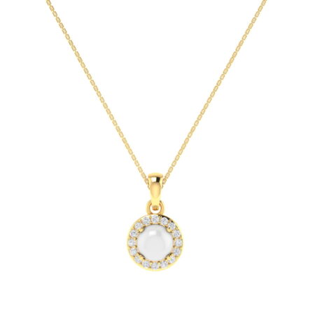Diana Round Moonstone and Beaming Diamond Pendant in 18K Gold (0.56ct)