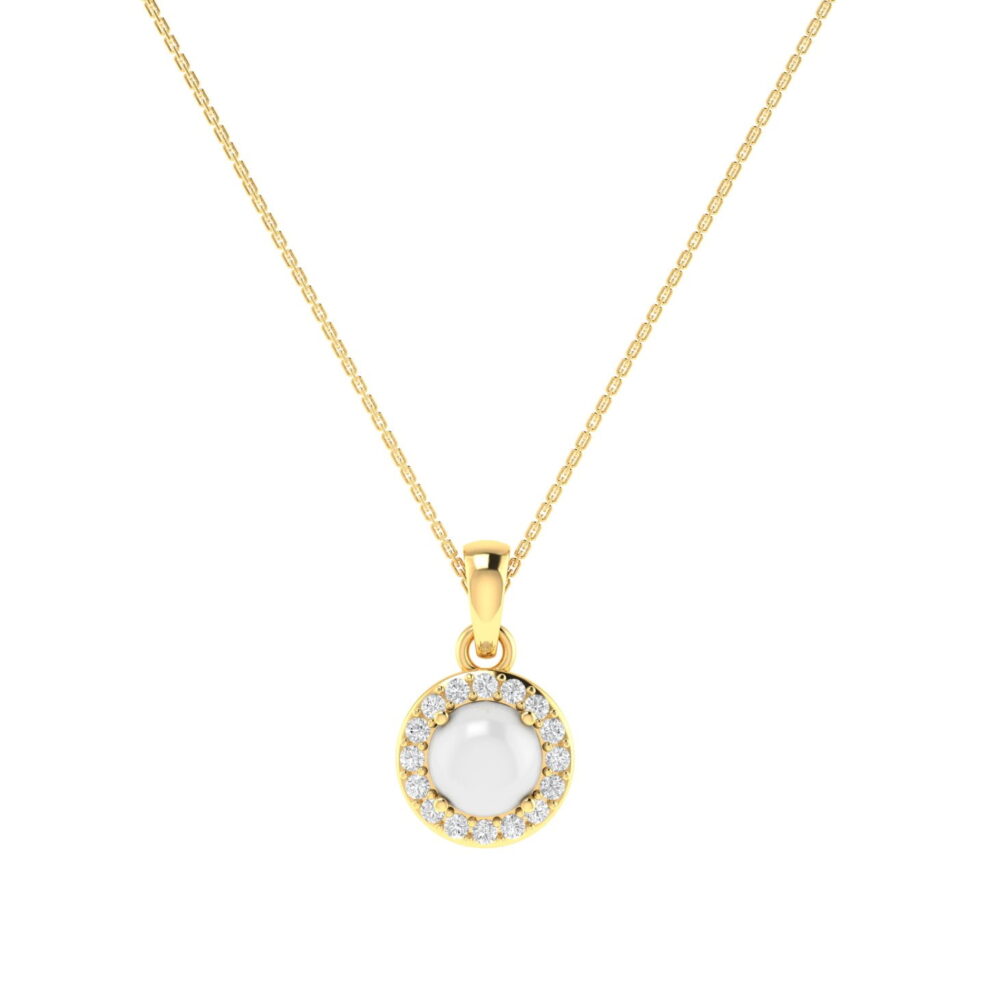 Diana Round Moonstone and Beaming Diamond Pendant in 18K Gold (0.56ct)