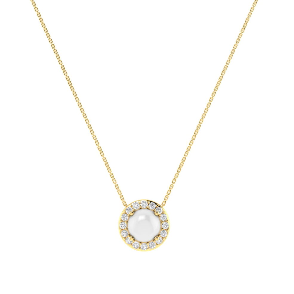 Diana Round Moonstone and Beaming Diamond Necklace in 18K Gold (0.56ct)