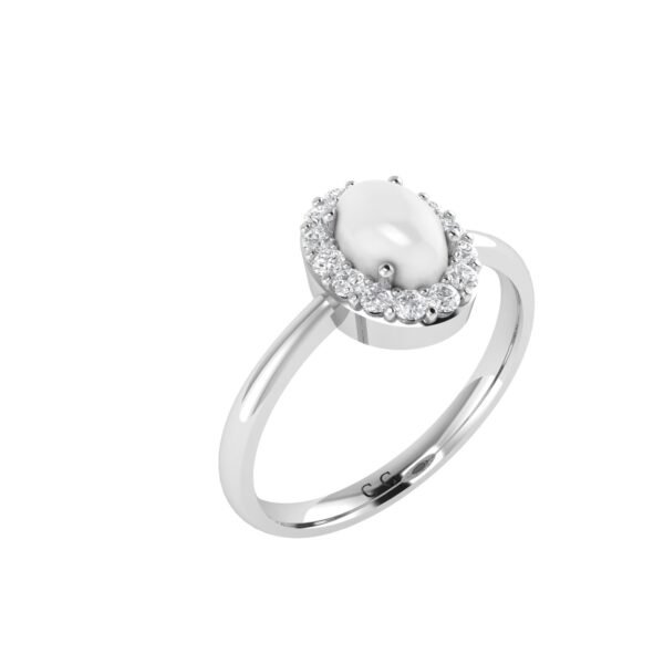Diana Oval Moonstone and Beaming Diamond Ring in 18K White Gold (1.4ct)