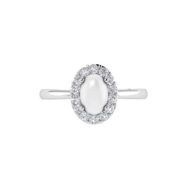 Diana Oval Moonstone and Beaming Diamond Ring in 18K White Gold (1.4ct)