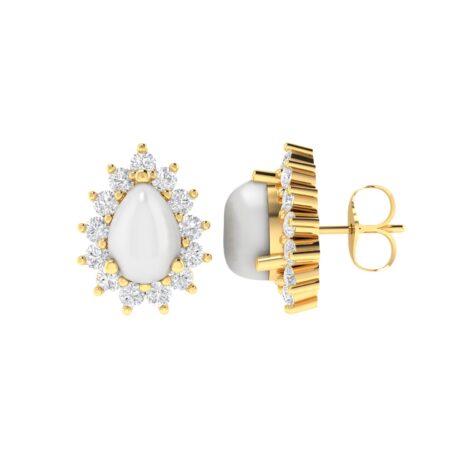 Diana Pear Moonstone and Beaming Diamond Earrings in 18K Yellow Gold (1.1ct)