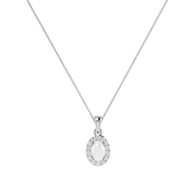 Diana Oval Moonstone and Beaming Diamond Pendant in 18K White Gold (1.4ct)