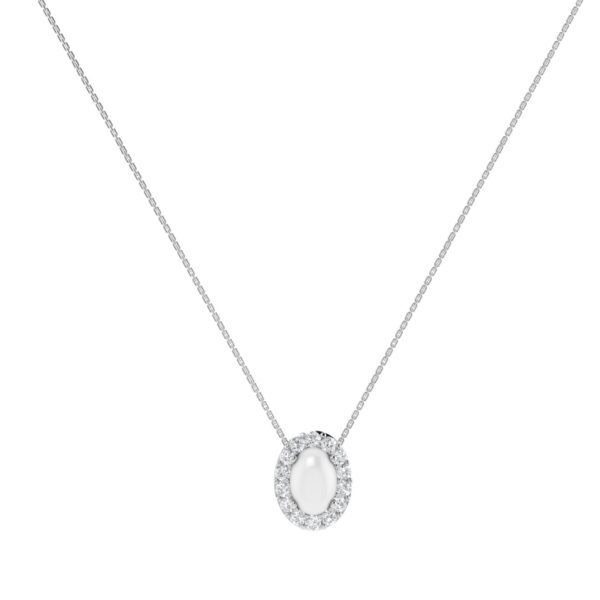 Diana Oval Moonstone and Beaming Diamond Necklace in 18K White Gold (1.4ct)