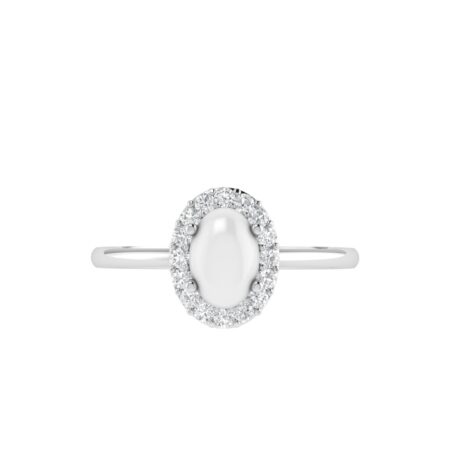 Diana Oval Moonstone and Beaming Diamond Ring in 18K Gold (0.25ct)