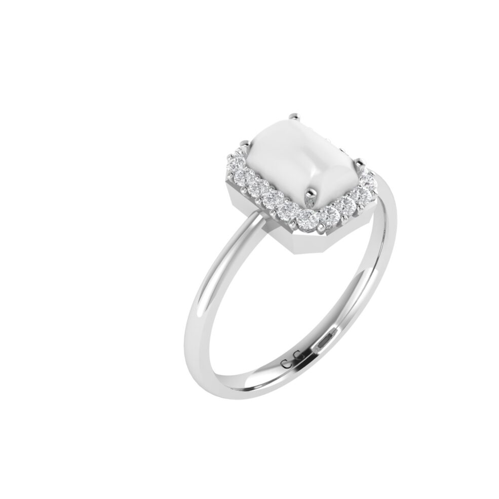 Diana Emerald Cut Moonstone and Beaming Diamond Ring in 18K Gold (0.25ct)
