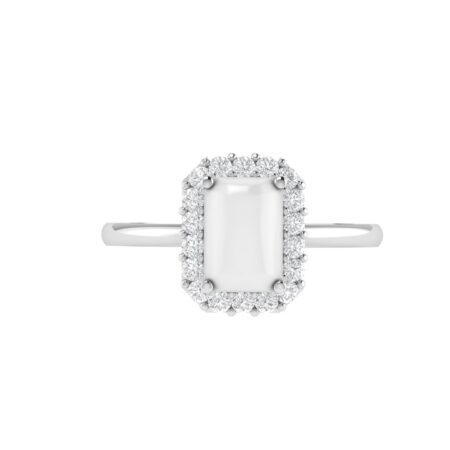 Diana Emerald  Cut Moonstone and Beaming Diamond Ring in 18K Gold (0.25ct)