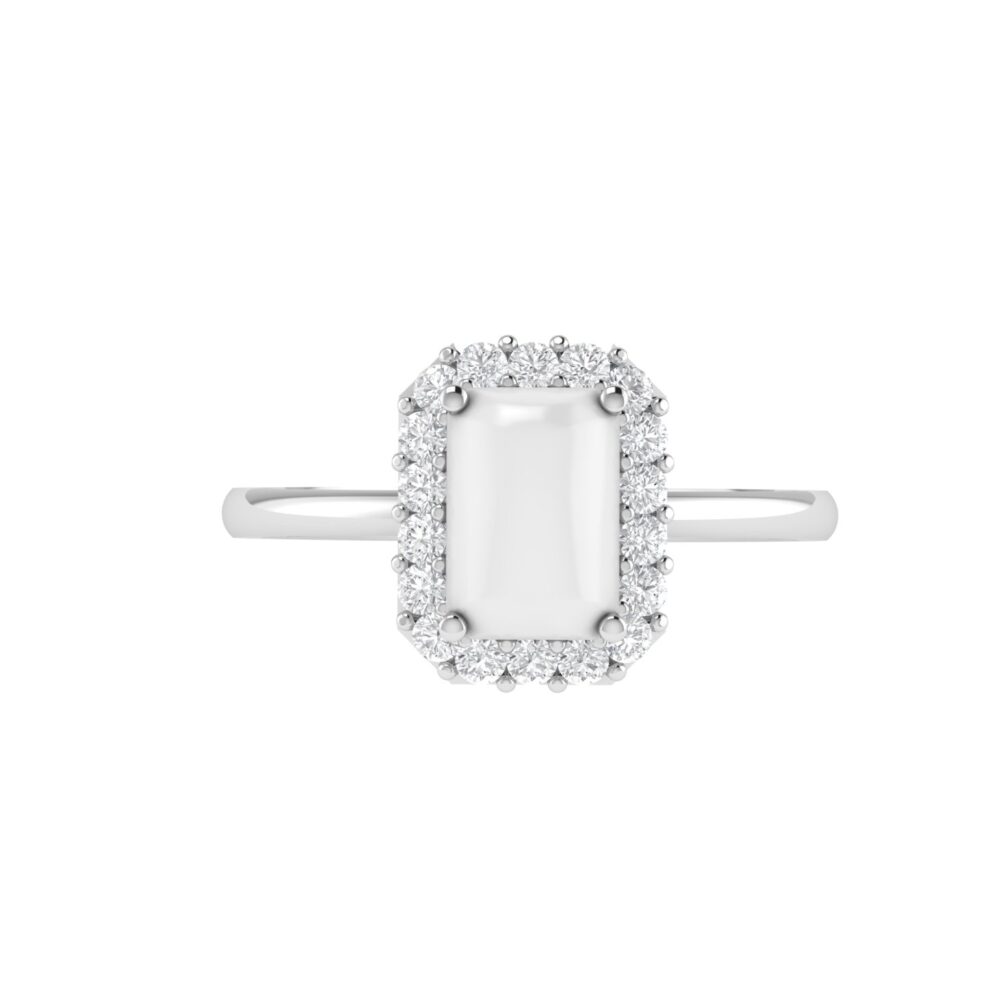 Diana Emerald Cut Moonstone and Beaming Diamond Ring in 18K Gold (0.25ct)