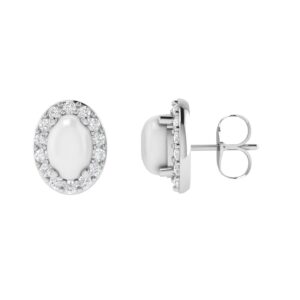 Diana Oval Moonstone and Beaming Diamond Earrings in 18K White Gold (2.8ct)