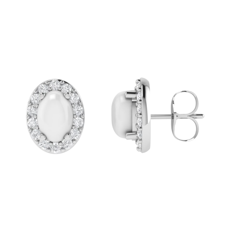Diana Oval Moonstone and Beaming Diamond Earrings in 18K White Gold (2.8ct)