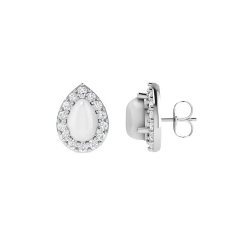Diana Pear Moonstone and Beaming Diamond Earrings in 18K White Gold (1ct)